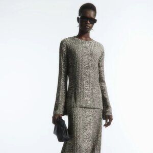 COS Flare-Sleeve Ribbed-Panel Top and Flared Ribbed-Panel MidiSkirt